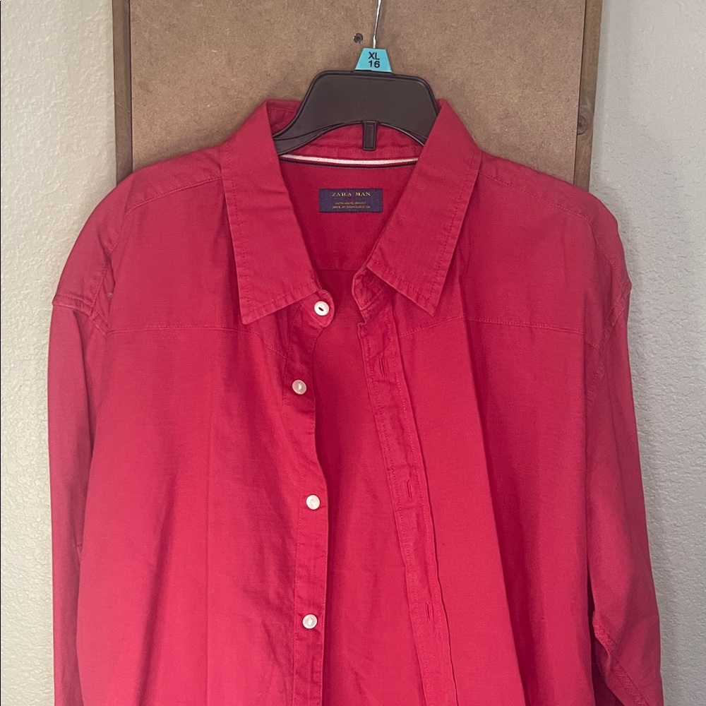 Zara Vibrant‎ Red Collared Shirt